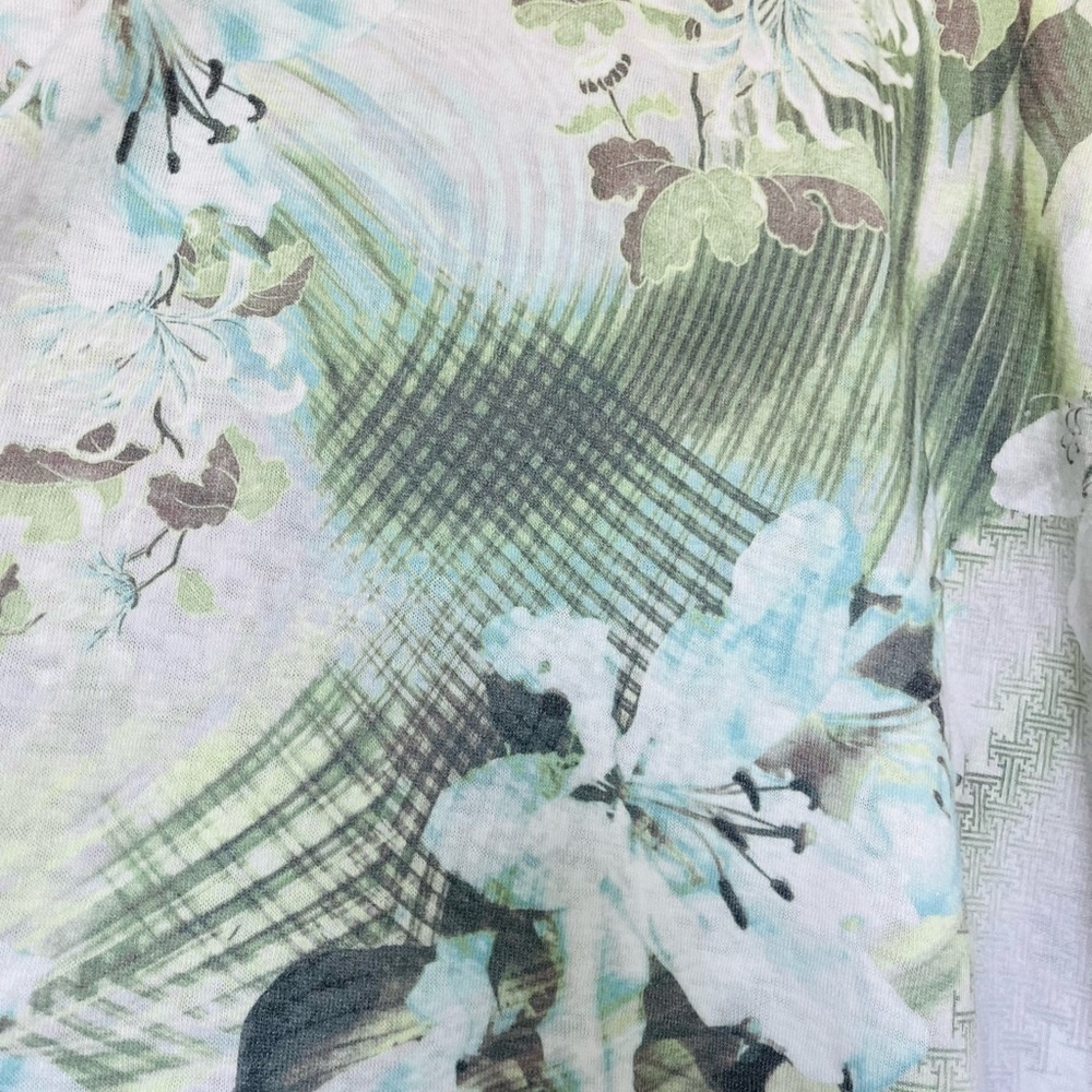 EUC‎ Chico's Green, White & Turquoise Graphic 3/4 Sleeve Fine Gauge Sweater, XL - Picture 8 of 14